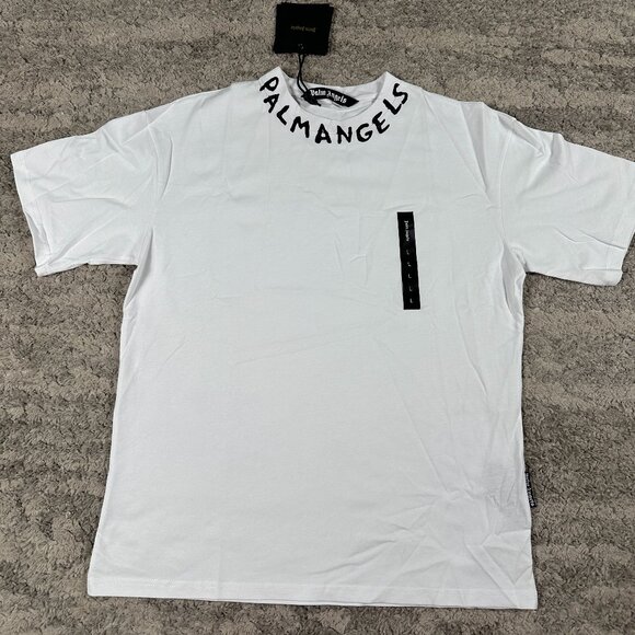 Palm Angels Pure White Miami Neck Logo Tee Mens Size Large - Picture 1 of 4